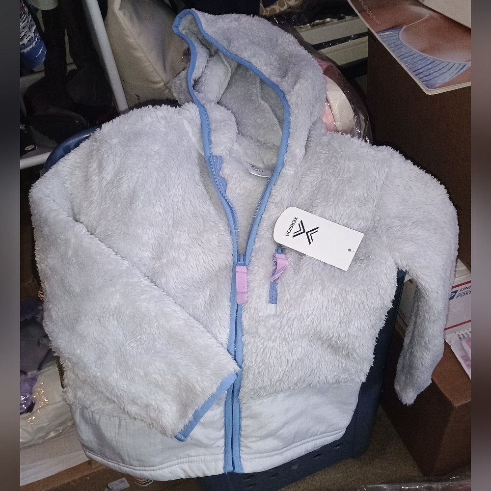 New Little Girl's Cozy Fluffy Blue Hooded Jacket